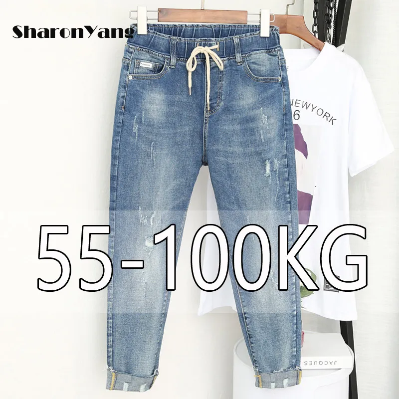 Jeans pour femmes printemps été grande taille maman femme élastique taille haute Baggy pour femmes Denim déchiré femme sarouel en vrac 221121