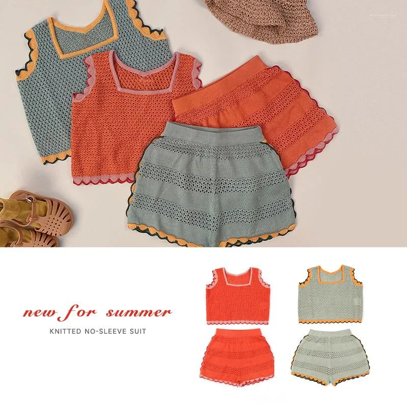 Kledingsets Baby breien set voor meisjes KP Brand Mouwloze tops en korte broek Spring zomer Kinderen Casual vaste vestpak 2022