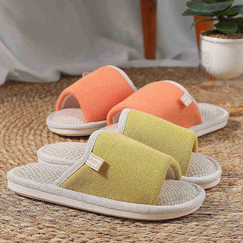 2022 frühling Herbst Frauen Leinen Hausschuhe Hause Antislip Innen Boden Weichen Paar Leichte Schlafzimmer Schuhe Damen Flachs Flip-flops J220716