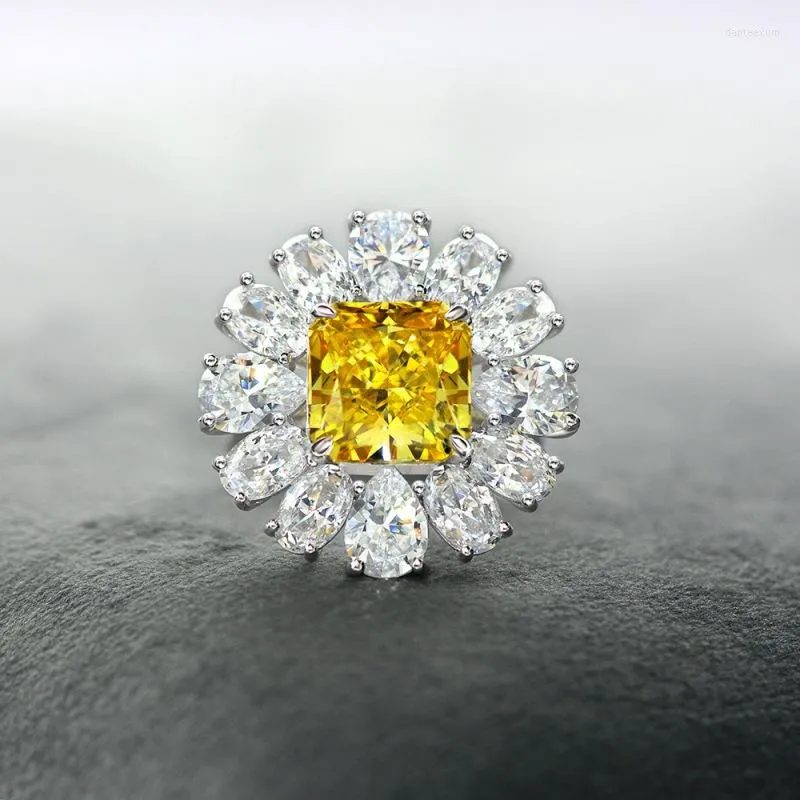 Wedding Rings Ladies Ring Sparkling 10 10mm Yellow Diamond Engagement Blue For Women Jewelry Female Silver Color Gifts