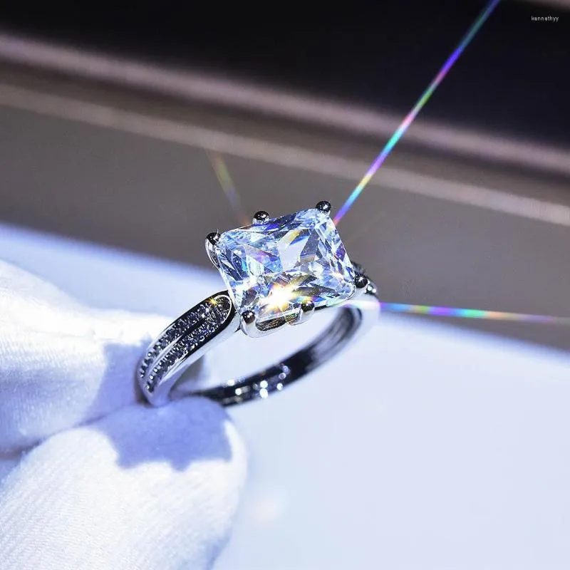 Klusterringar sex-klo fyrkantig diamant dubbelarmring med 925 stämpel mode zirkonhjärtor och pilar öppna kvinnliga förslag gåva