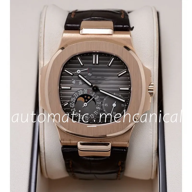Luxus-Herren-Automatikuhren, 40 mm Zifferblatt, 5712, Roségold, Edelstahl-Uhrengehäuse, braunes Lederarmband, Saphirglas, Luxus-Armbanduhr