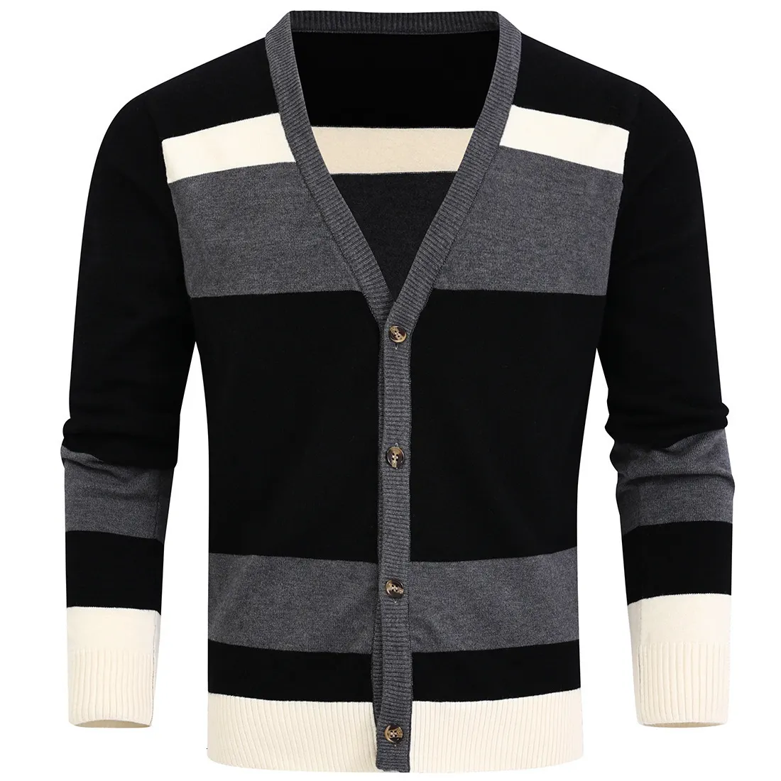 Sweaters masculinos Autumn Winter Sweater Men's Stripe Color Compared Vneck Cardigan Sweater 221121