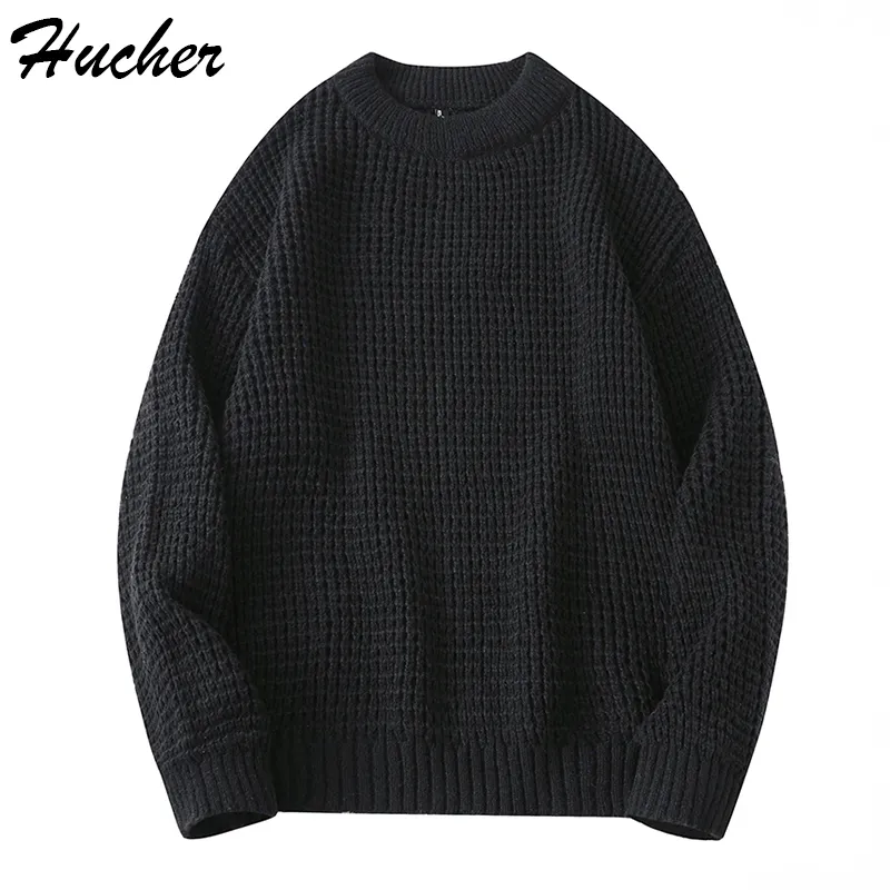 Herrtröjor Huncher S stickade vintage tröja vinter Casual överdimensionerad jumper manlig koreansk modeturtleneck för 221121