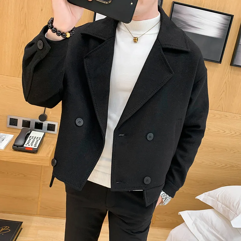 Korean Style Men's Double-Breasted Tweed Windbreaker Korean Style Men's Double-Breasted Tweed Windbreaker