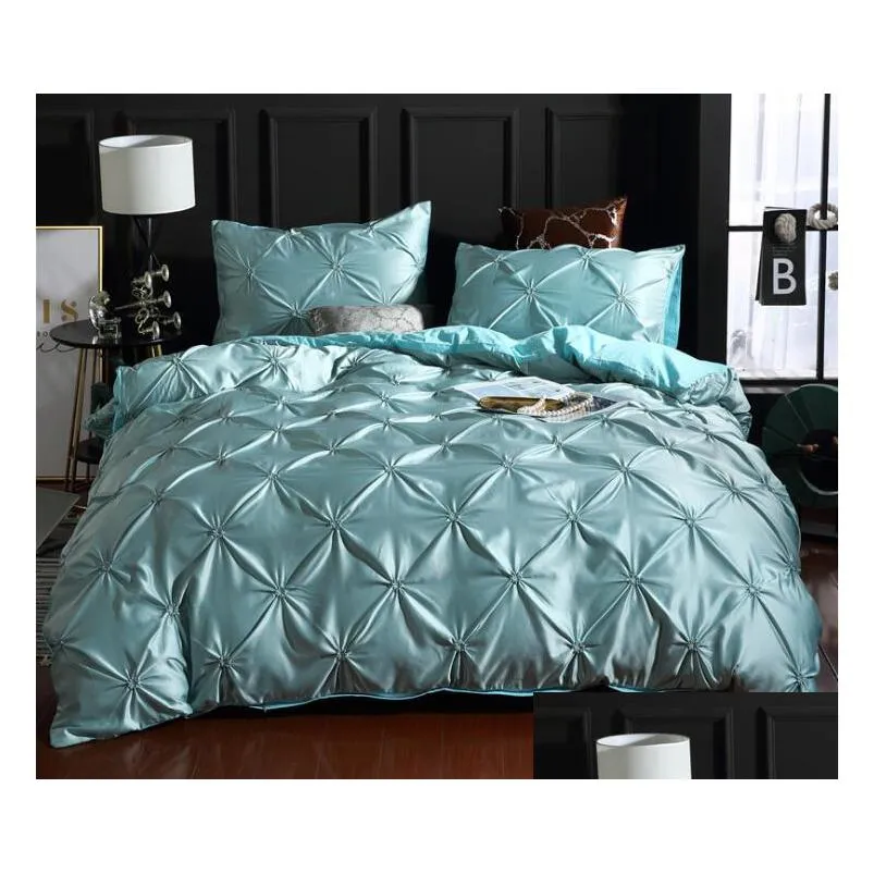 Ensembles de literie Ensemble de literie en satin de soie Couleur unie Style nordique avec taie d'oreiller Fl Queen King Size Drop Delivery Home Garden Textiles Su Dhgqj