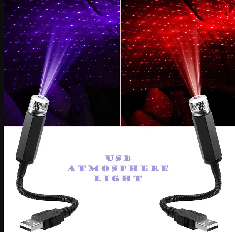 Romantische LED Autodak Ster Nachtlampje Projector Sfeer Galaxy Lamp USB Powered Car Interior Decor Lights