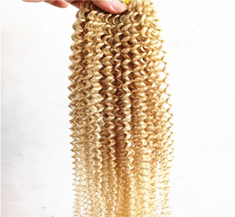 Brezilyalı insan bakire kinky kıvırcık saç uzantıları remy sarışın 613 renkli saç dökümü 23bundles tam kafa için