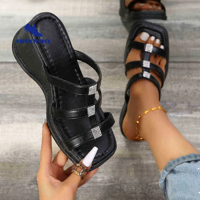 High Heels Casual Shoes Black Sandals Woman Shoes Sandal Slippers Thick Bottom Ladies Leisure Summer Wedges J220716 Slippers