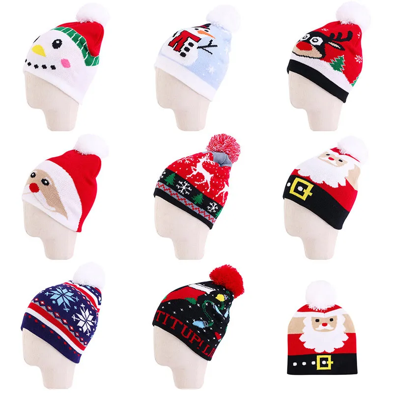 Groothandel kerstmuts Warm gebreide beanie Geen licht kerstcadeau voor kinderen Volwassen Kerstmis 2023 Nieuwjaardecoraties