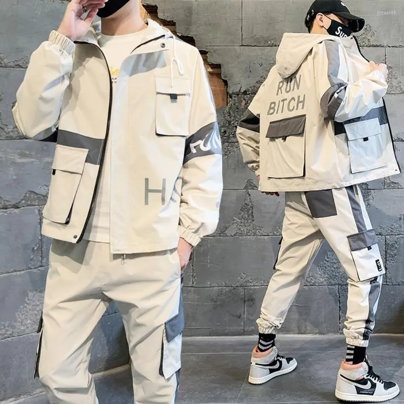 Herren -Trailsuiten Harajuku 2 Stück Set Männer Modekleidung Japan Style Frühling und Herbstoutfits Sets Leichtes Plus Size 8xl