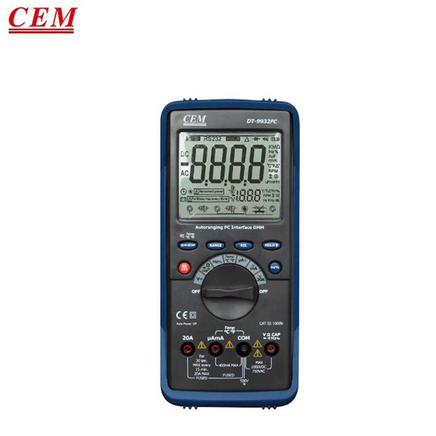 CEM DT-9932FC de alta precisão Handheld Automático Ciclo de trabalho de frequência de capacitância de capacitância de resistência ao multímetro digital.