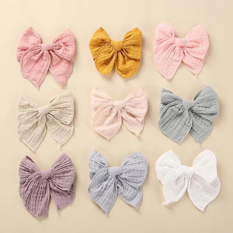 Saç Aksesuarları 2 PCS Muslin Bows Saç tokası Bebek Kız Bebek Çocuklar İçin Kıvrık Klipler Düz Renk Saçklağı Prenses Yan Pin Toddler