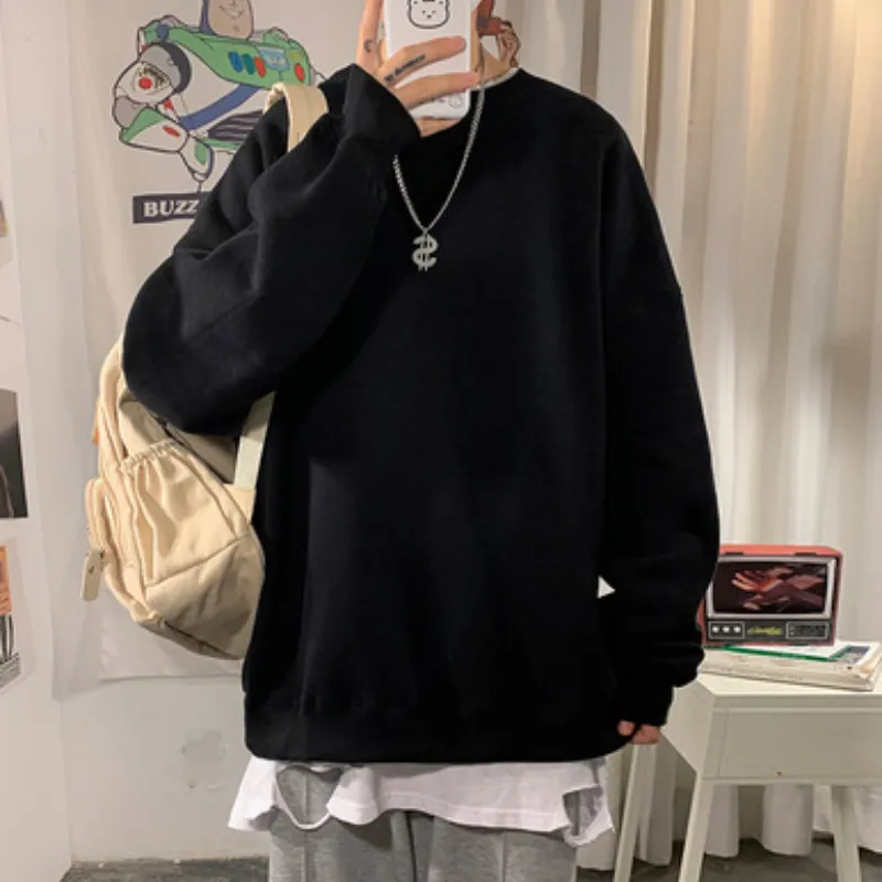 Herren Hoodies Sweatshirts Westen Männer Harajuku Einfarbig Winter Y2k Casual ONeck Übergroße Pullover Koreanische Hip Hop Langarm Grundlegende Kleidung zu 221121