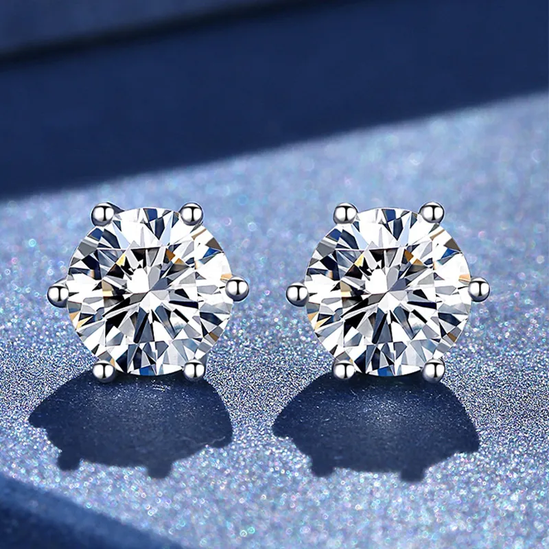 Stud aeteey Real Diamond Earrings d Color 1CT 925 Sterling Silver SixPrond Wedding Fine Fine Jewelry for Women 221119