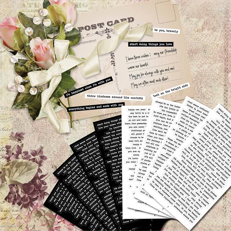 Gift Wrap 8 Sheets Vintage Small Talk Text Collection Stickers DIY Scrapbooking Collage Phone Diary Washi Paper Sticker