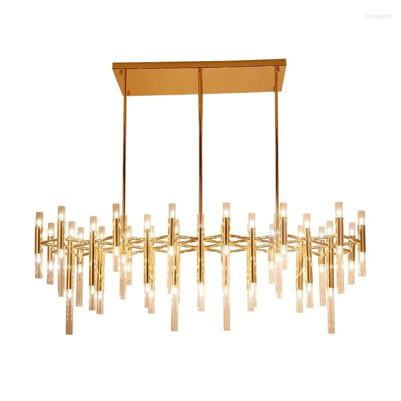 Люстры легкие роскошные постмодернистская творческая гостиная столовая вилла прямоугольная металлическая модель стеклянная люстра 110-220V