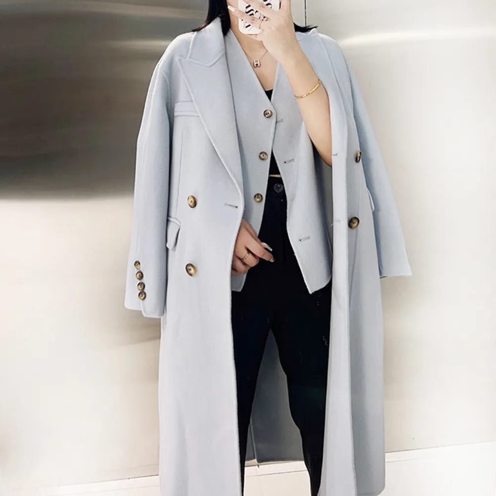 Women Blends Women Fashion Double Sided 100 Coat Breasted Two Pieces Set Vest And Outerwear en Cloak Solid Color 221119
