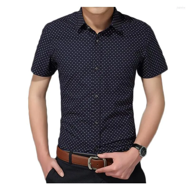 Hommes chemises décontractées haute qualité coton hommes chemise mode hommes social à manches courtes homme à pois marque mâle vêtements grande taille 5XL