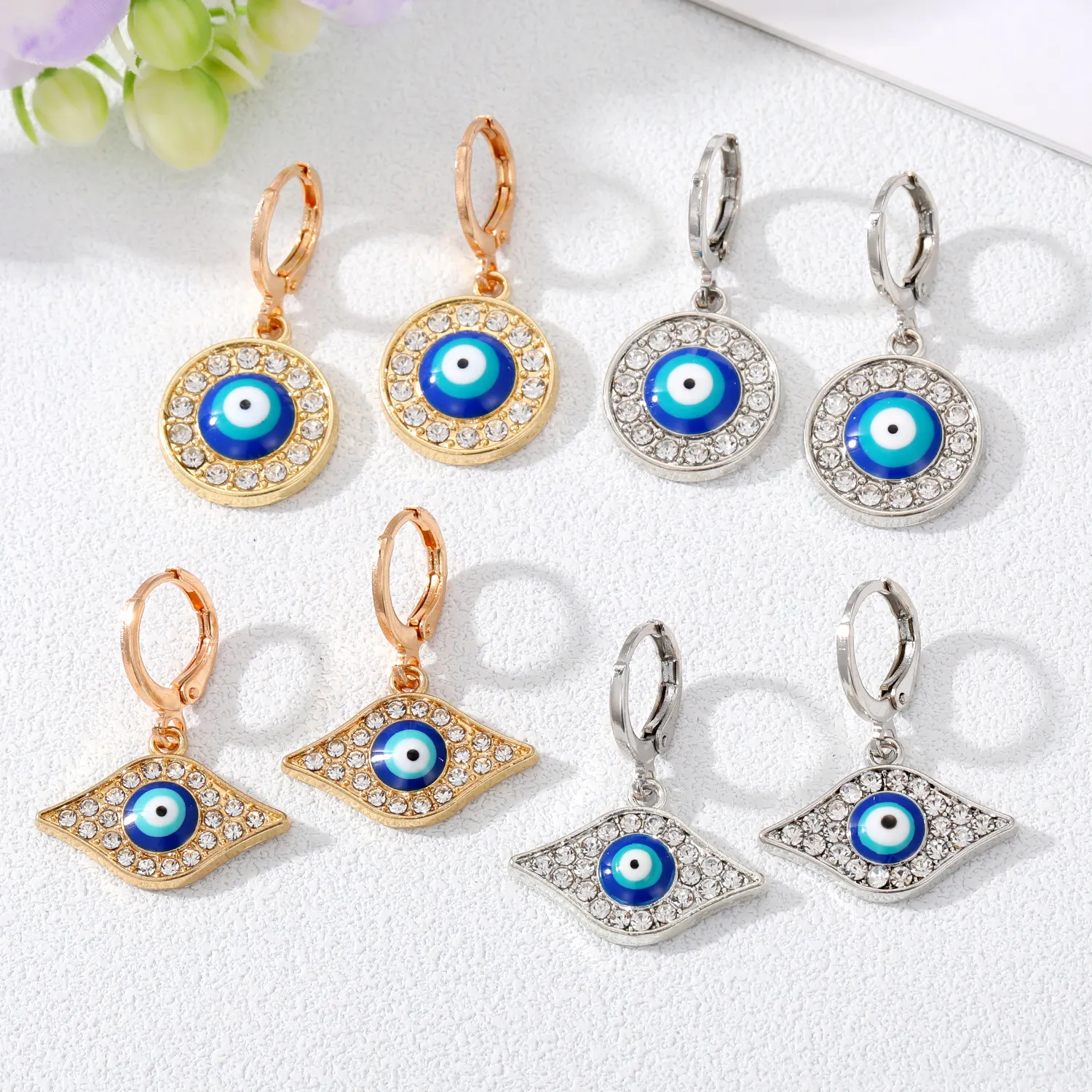 Zircon bleu mauvais œil boucles d'oreilles créoles géométrique cercle forme dinde chanceux oeil bleu boucles d'oreilles pour femmes bijoux