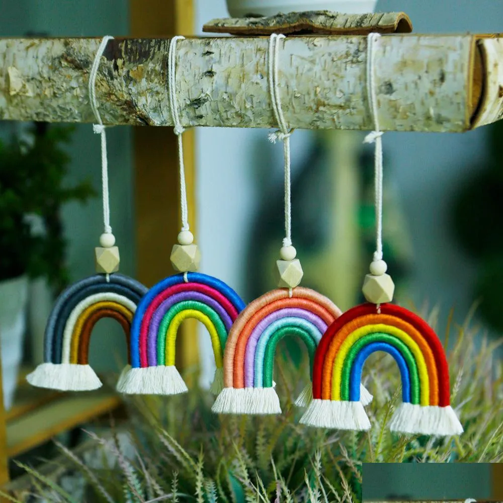 Articoli di novità Lavoro manuale Corda di cotone Tessuto Arcobaleno Hang Car Garden Home Decor Drop Delivery Dhnk3