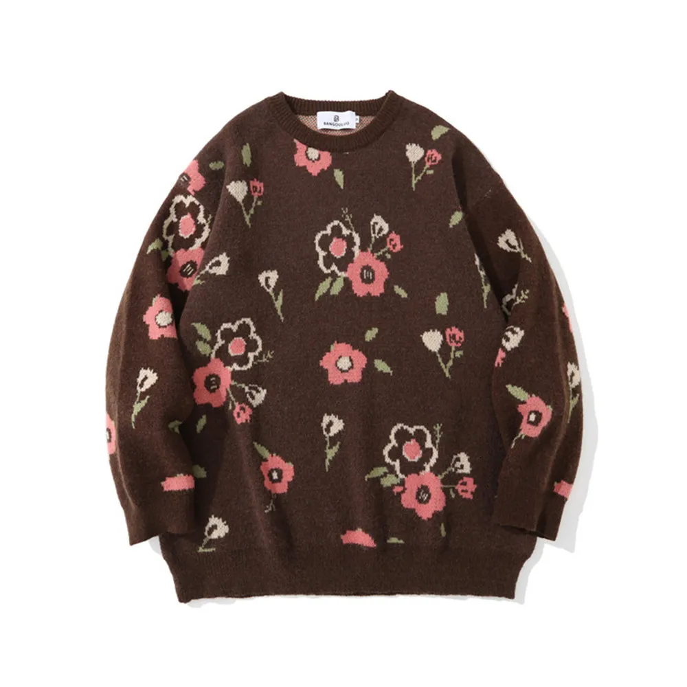 Pulls pour hommes Floral Jacquard Tricoté Pull Hommes Automne Mode Lâche Col Rond Pull À Manches Longues Rétro Hommes Harajuku Pulls Surdimensionnés 221121