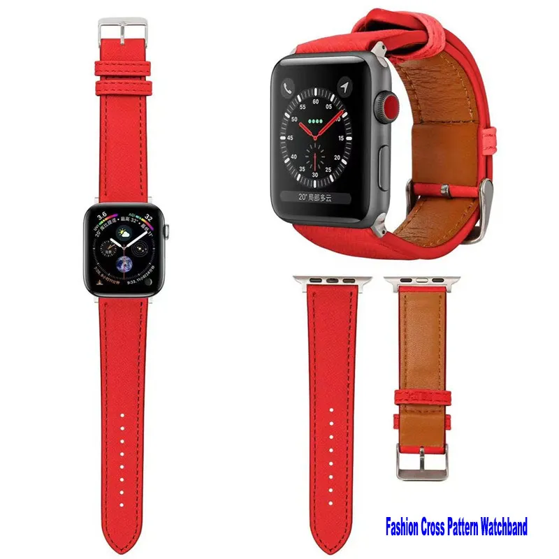 Fashion Designer Cross Pattern Leather WatchBands Straps with Apple Watch Band 44mm 42mm Men Women Silicone Strap Replacement Wristband for iWatch Series 6 5 4 3 2 1 SE