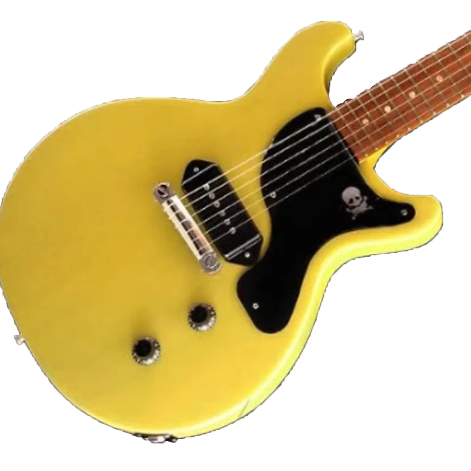 Customized electric guitar TV yellow color see thru wood grain new guitar finished with silver hardcase own logo chrome parts