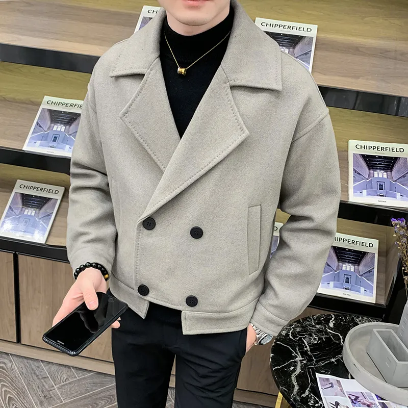 Korean Style Men's Double-Breasted Tweed Windbreaker Korean Style Men's Double-Breasted Tweed Windbreaker