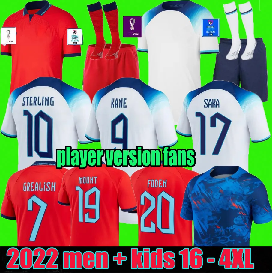 2022 Jerseys de football Kane Sterling Rashford Sancho Grealish Mount Englands Foden Saka 22 23 National Football Top Shirt Soccer Femmes hommes Kit Kit Long