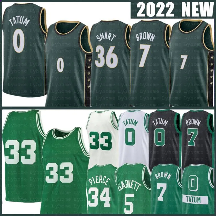 Jayson Tatum Jaylen Brown Basketball Jerseys Marcus Smart Kevin Garnett Paul Pierce Bostons Celtics Ray Allen White 2022 2023 City Shirt Green Edition Jersey