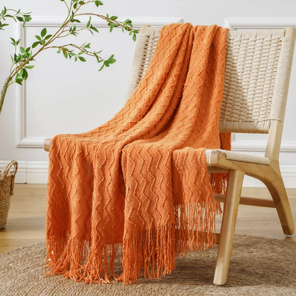 Battilo Textured Knit Throw Blanket With Tassels Lightweight