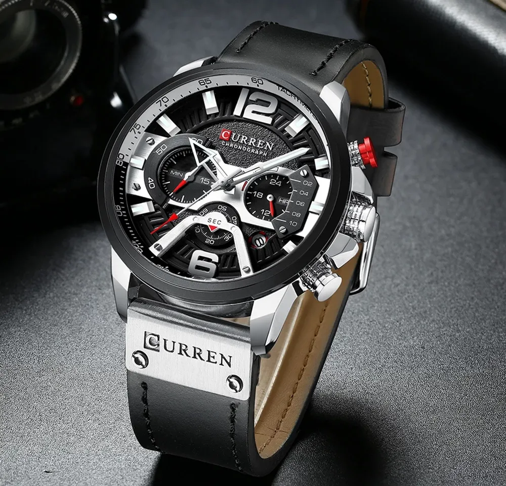 Curren Casual Sport Watches For Men Top Brand Luxury Military Leather Wrist Watch Man Clock Fashion Chronograph Wristwatch 8329251G