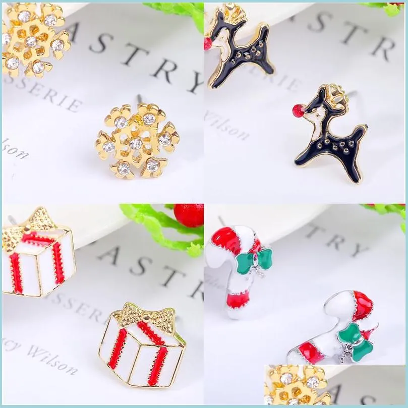 Stud Enamel Crystal Christams Earrings Santa Reindeer Snowflake Stud For Girl Women Fashion Jewelry Drop Delivery Dh8Pz