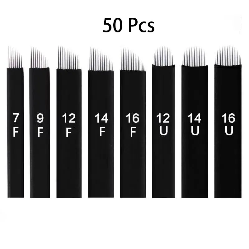 Aghi per tatuaggio 50Pcs Laminas Nano Tebori Microblading Nero 12141618 Flex Pin a forma di U Lama per penna per sopracciglia trucco permanente 221121