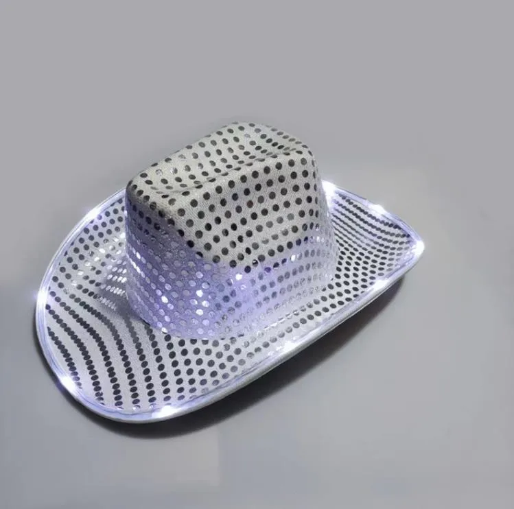 Cowgirl LED Hat Flashing Light Up Sequin  Hats Luminous Caps Halloween Costume SN4131