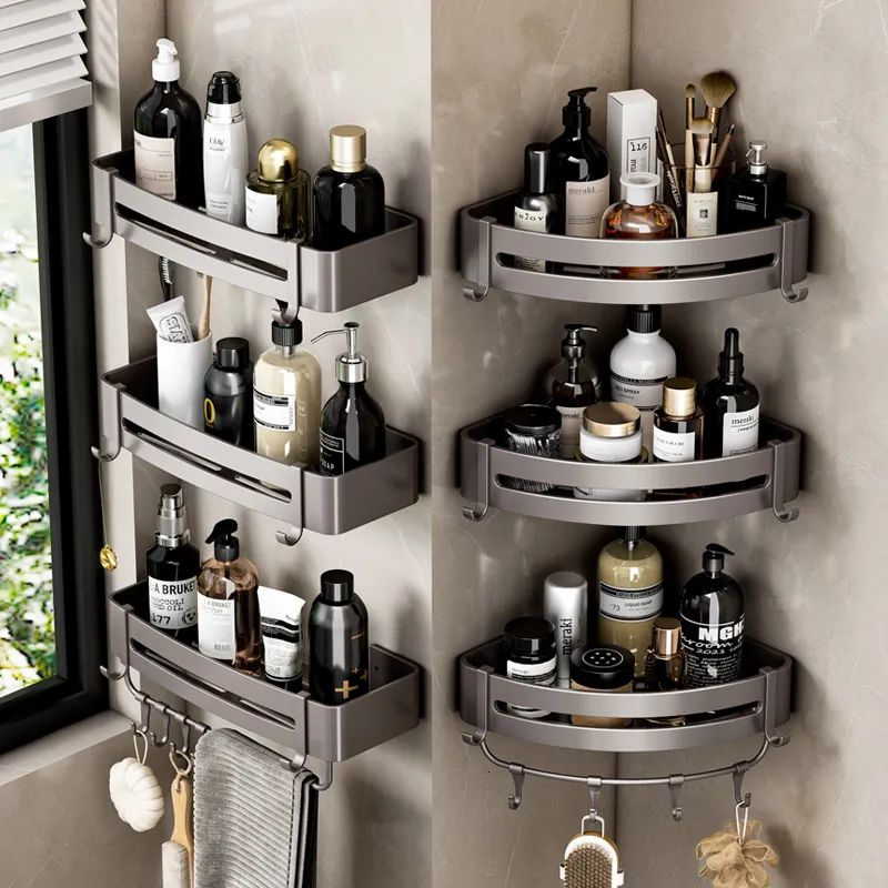 Étagères de salle de bain au-dessus des toilettes, sans perceuse, rangement d'angle de douche mural, porte-shampooing, accessoires 221121
