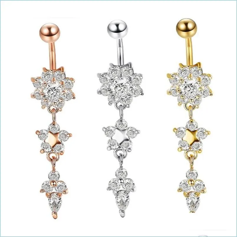 Navel Bell Button Rings Body Puncture Diamond Water Drop Belly Ring Gold Stainless Steel Bell Button Rings Nail Fpr Women Fashion Dh4Oc