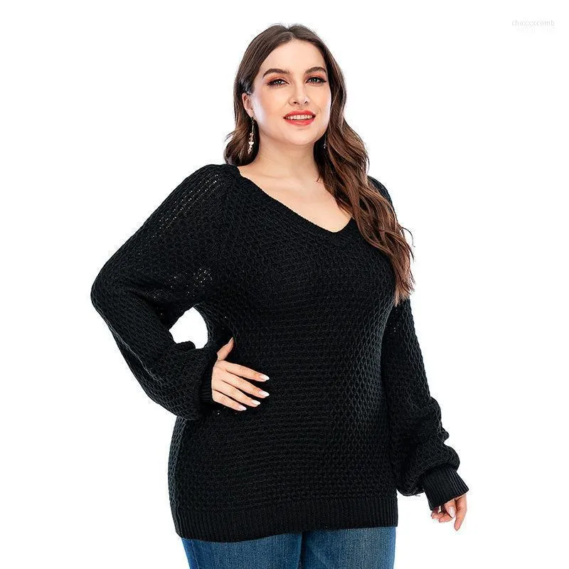 Dames truien dames zwart plus size v-neck trui mesh patroon doorzichtige sexy gebreide pullovers extra grote chic met lange mouwen