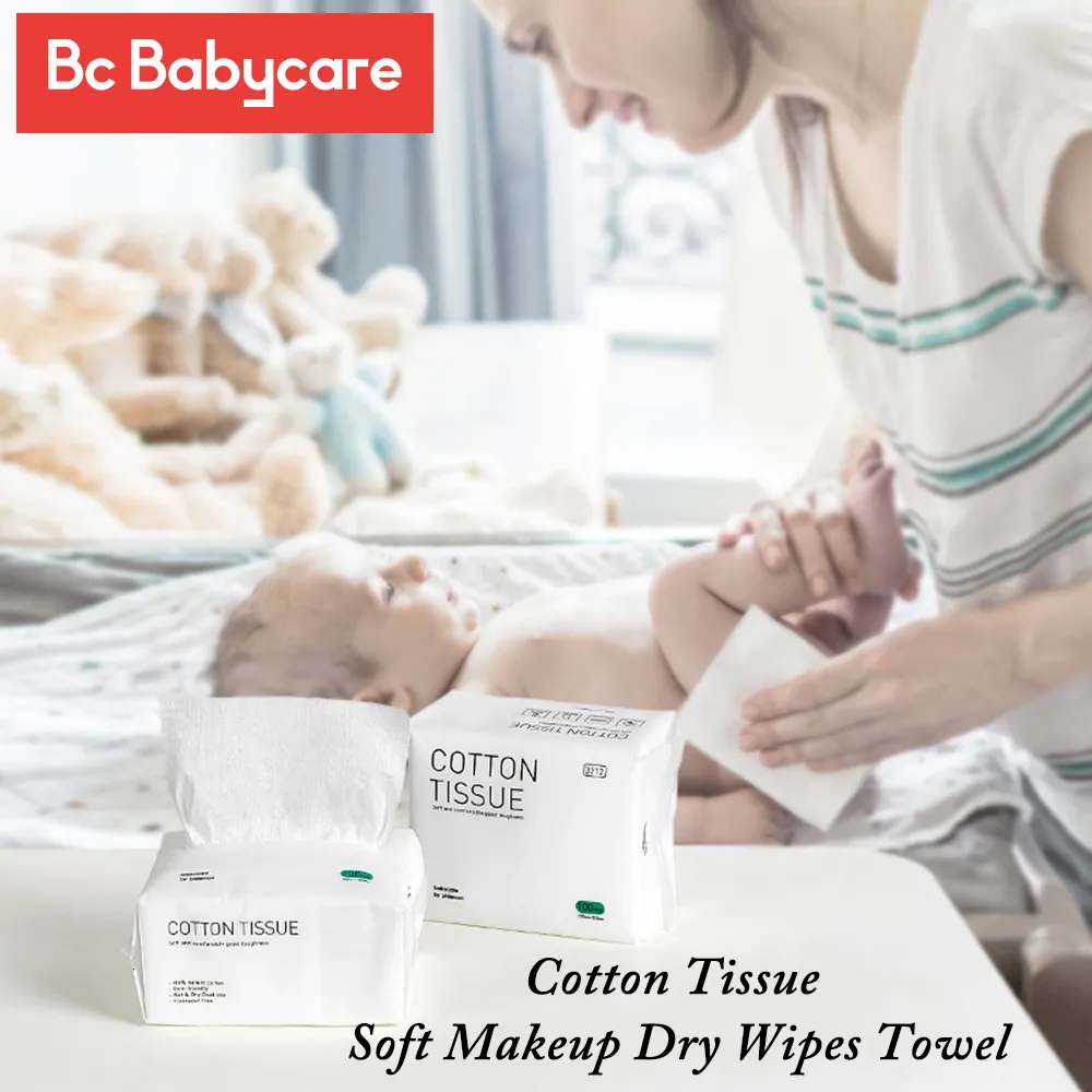 Tessuto BC Babycare 100pcsBox Salviette Scarico Trucco Tamponi per asciugamani asciutti Pulizia della pelle Cura Wet DualPurpose Soft Cotton 221121