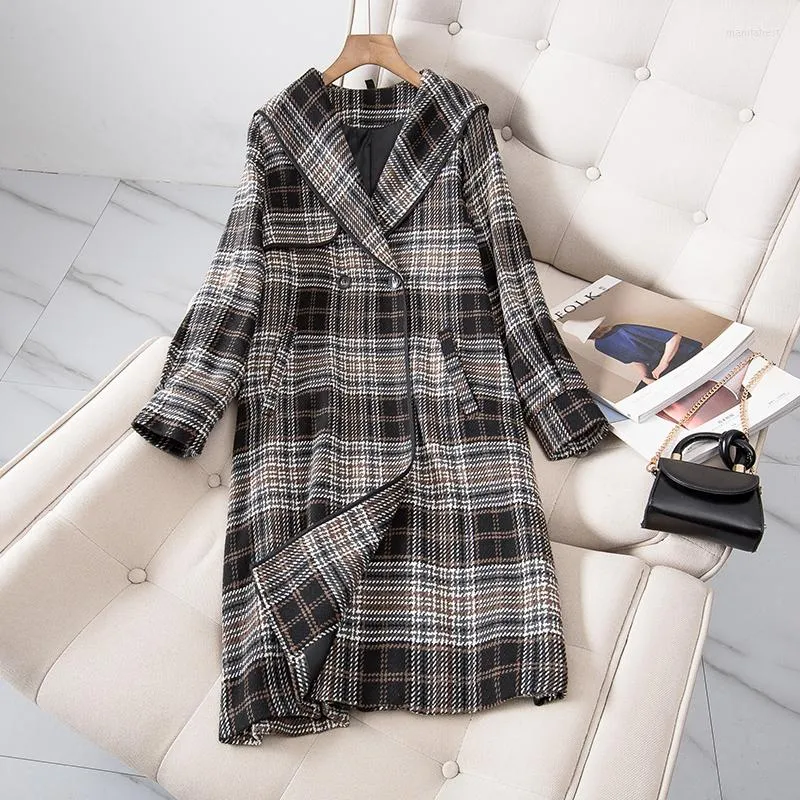 Dames Trench Coats Superaen Dameskleding Autumn en Winter 2022 Fashion Office Lady Korean Plaid Long Coat