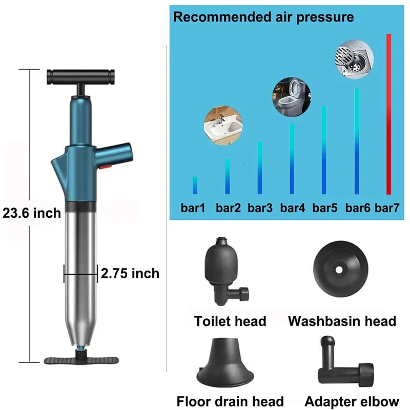 Déboucheur Toilettes Piston - Pompe Haute Pression Manuel avec 4