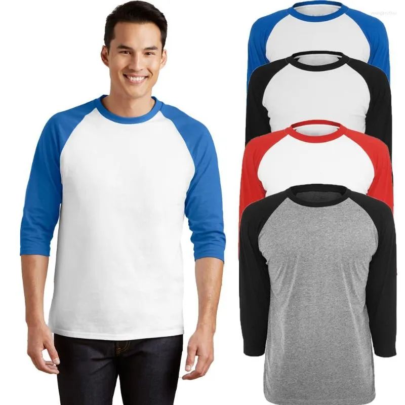 Heren t shirts 3/4 mouw t-shirt met contrast raglan mouwen o-neck cotton blend heren basic s-xxl