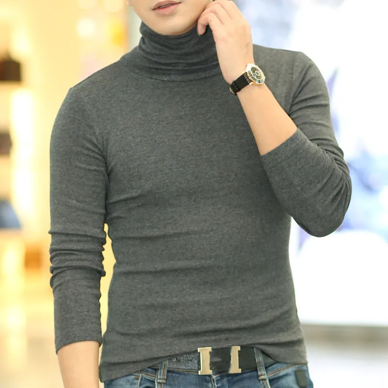 T-Shirt Uomo A Collo Alto Manica Lunga In Cotone - Maglietta Slim Fit Da Autunno E Inverno