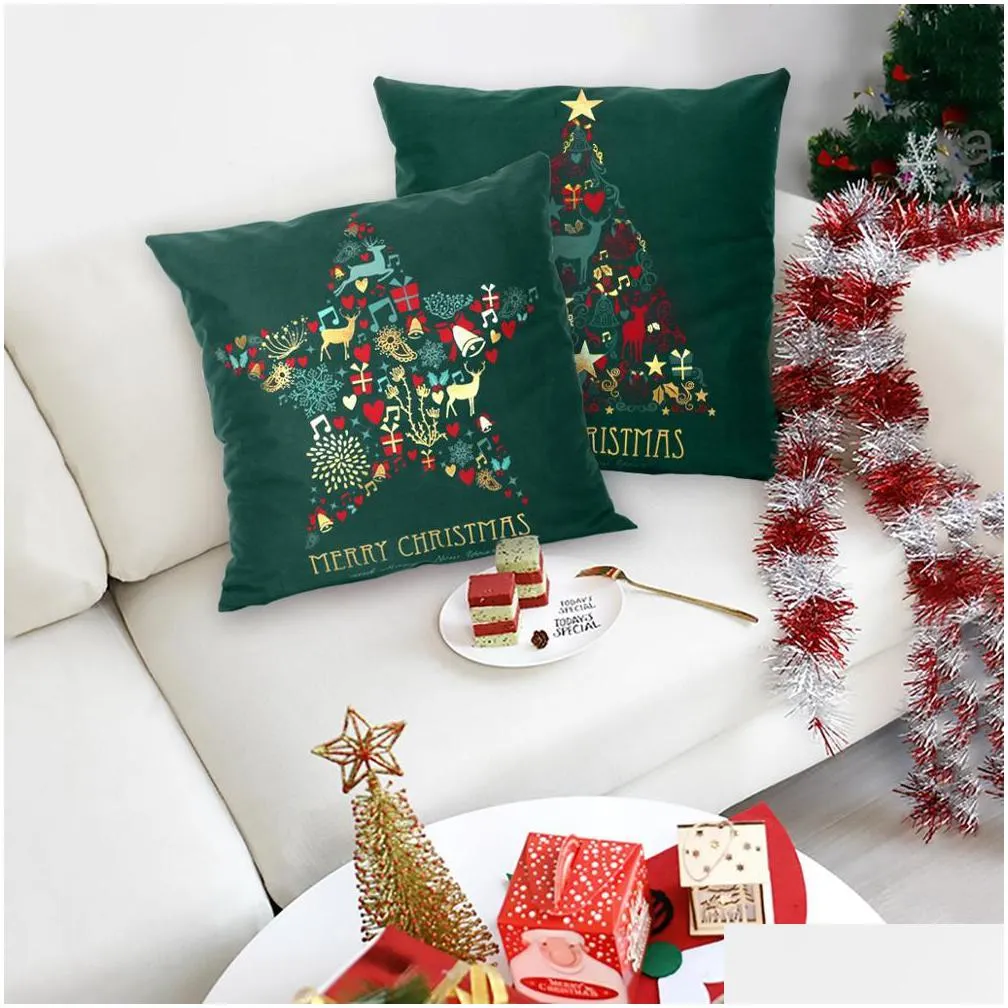 christmas green cotton hot stamping pillowcase christmas decoration for home party decor kerst