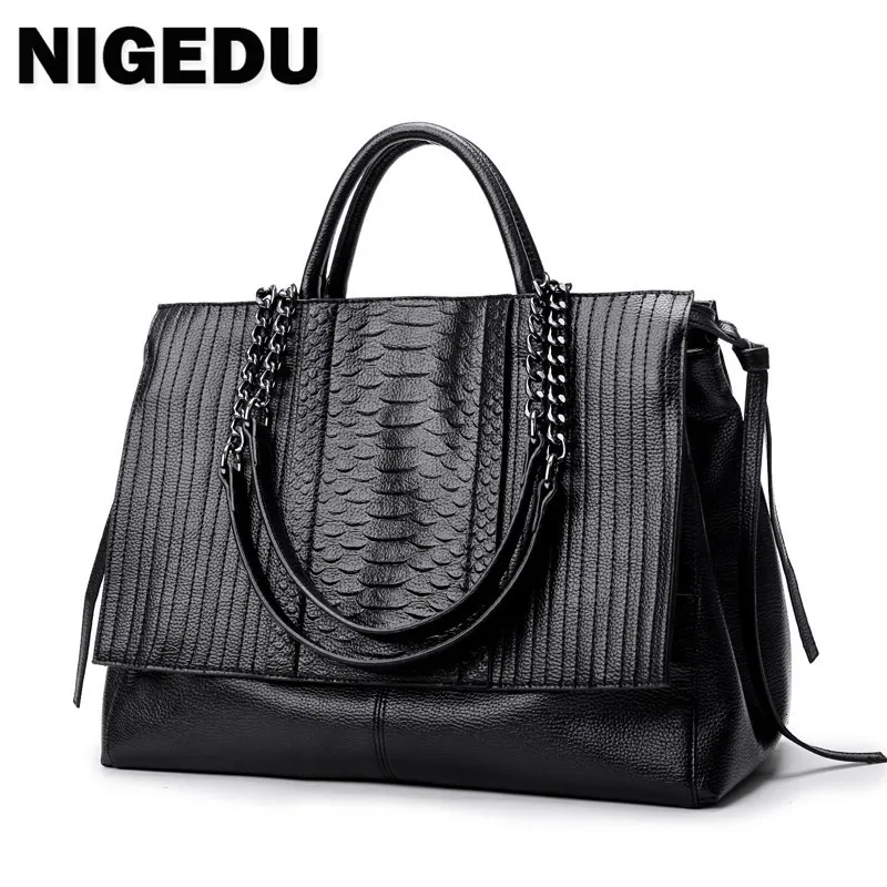 Bolsas de noche NIGEDU Diseño de marca Bolso de mujer Bolsos de cuero simples de lujo Cadena Bolso de hombro para mujer Bolsas grandes negras 221119