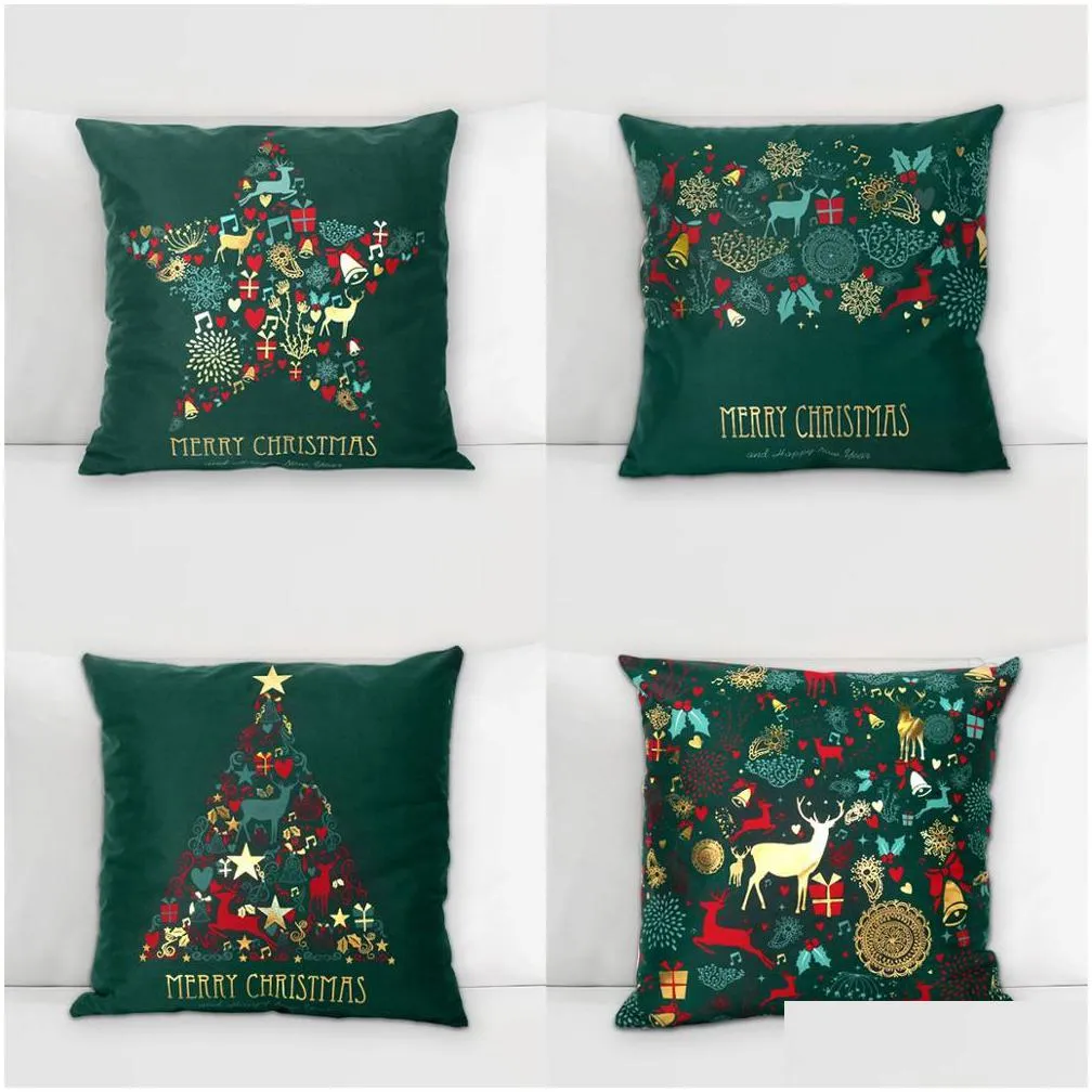 christmas green cotton hot stamping pillowcase christmas decoration for home party decor kerst