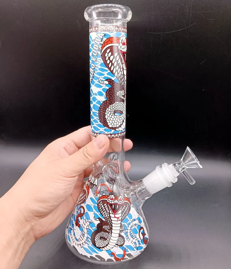 Narguilés de bang en verre de 8,5 pouces avec des motifs de peinture à la main Recycleur d'eau lumineux Dab Rig Pipes à fumer