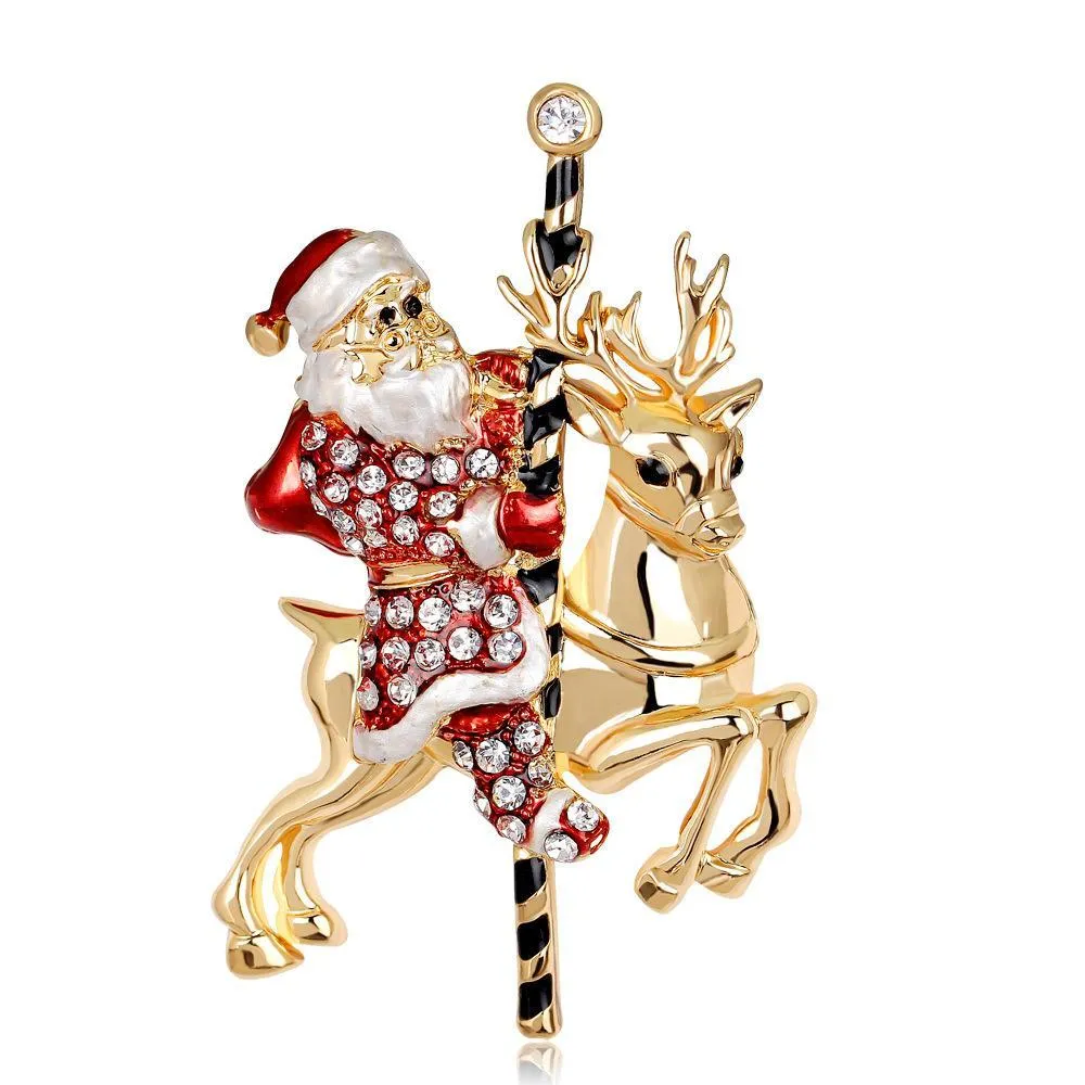 Pins Brooches Crystal Christmas Brooch Diamond Gold Santa Reindeer Brooches Cor Scarf Buckle Dress Suit Set Women Fashion Jewelry D Dhmbr