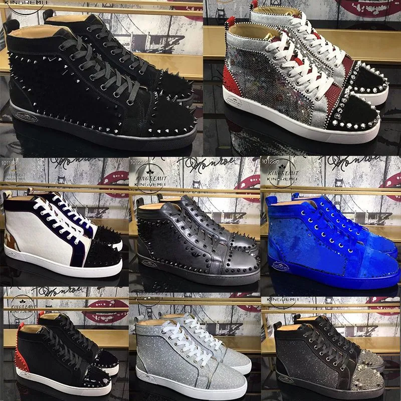 Designer casual skor m￤n sneakers kvinnor klipper mockor tr￤nare med spikar mode insider sneakers l￤der h￶ga st￶vlar med l￥da